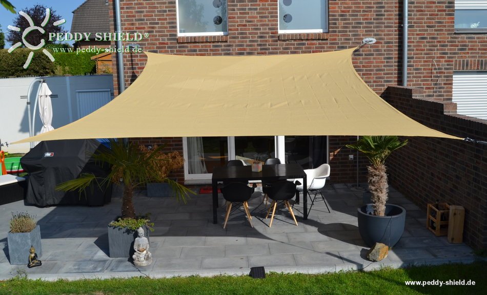Toldo rectangular 4x5 m - tecido sombreador aberto - cor de trigo